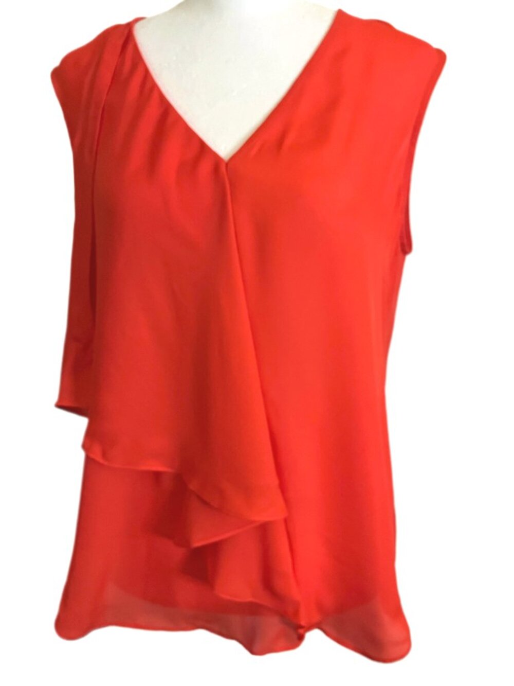 Derek Lam Red V-Neck Flowy Silk Top. Double Layer Cascading Ruffles Size 4 NWT